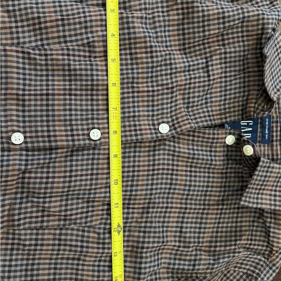 GAP Women’s XS Fitted Cropped Plaid Cotton Button-Up Shirt Brown Blue Beige - Picture 8 of 8